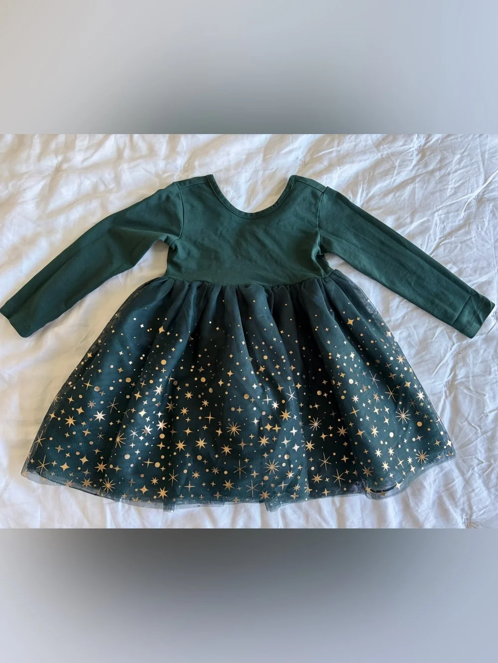 Hanna Andersson Long Sleeve Tulle Shimmer Dress in Malachite Green